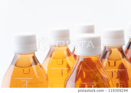 Close-up of plastic bottles of different kinds of tea 119309294