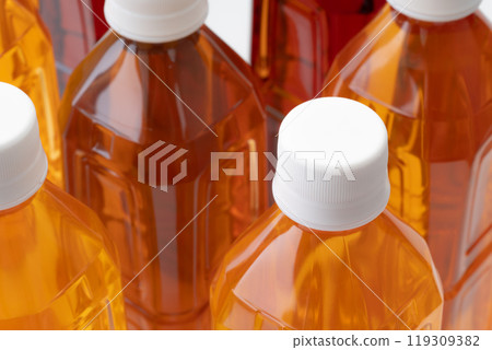 Close-up of plastic bottles of different kinds of tea 119309382