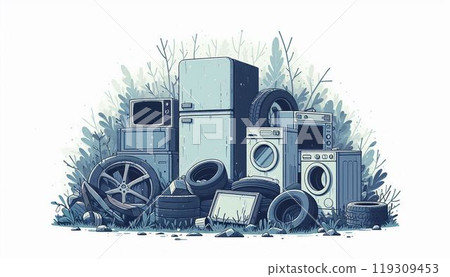 家電和家具非法傾倒在灌木叢中 家電和家具非法傾倒在灌木叢中 119309453