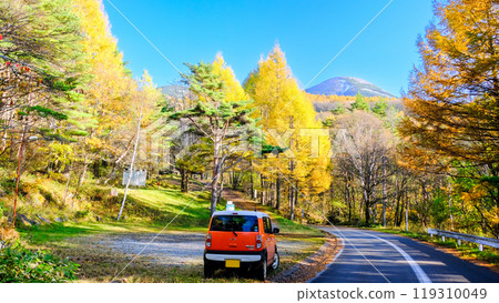 Autumn leaves drive and Mt. Tateshina (16:9) Autumn leaves drive and Mt. Tateshina (16:9) 119310049