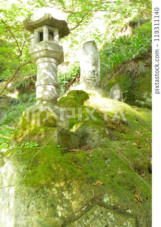 Moss and stone lanterns (Risshakuji Temple (Yamadera) / Yamadera, Yamagata City, Yamagata Prefecture) 119311140