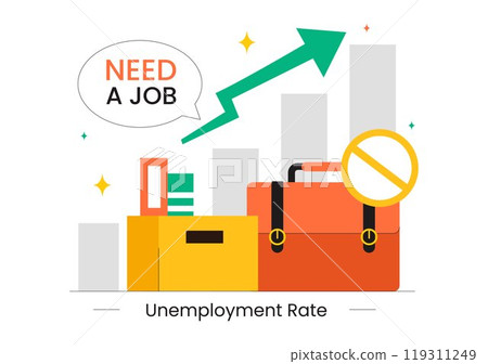 Unemployment Rate Vector Illustration featuring Numerous Individuals Searching for Jobs, Economic Downturns and financial Crises in a Background 119311249