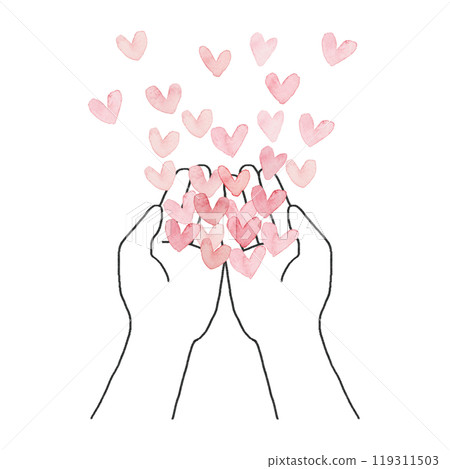 Illustration of small hearts flying from both hands 119311503