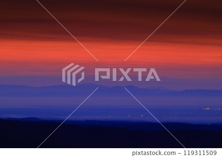 Oshu City, Iwate Prefecture, dawn scenery Oshu City, Iwate Prefecture, dawn scenery 119311509