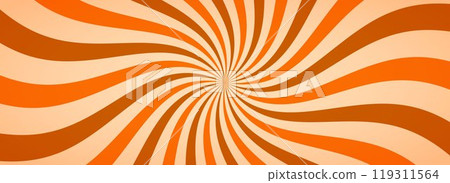 Caramel colored sunburst background. Salted caramel ice cream sunbeam pattern. Orange nougat dessert wallpaper for template, banner, poster, flyer. Rotating cartoon candy rays and beams. Vector 119311564