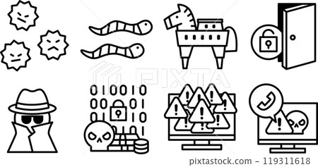 8 種類型的惡意軟體圖示集 8 種類型的惡意軟體圖示集 119311618