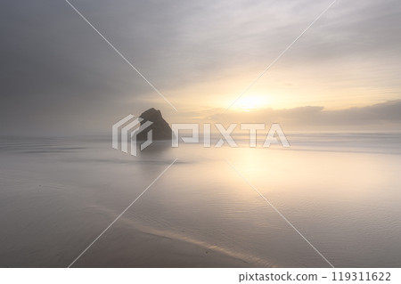 Pale sunrise on the beach 119311622