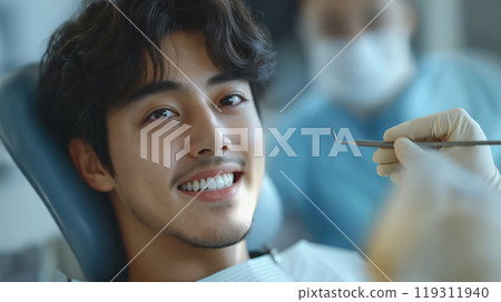 Man being treated by dentist 119311940