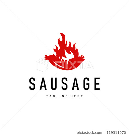 Sausage Logo, Simple barbeque sausage grilled meat design for restaurant business, vector illustration Sausage Logo, Simple barbeque sausage grilled meat design for restaurant business, vector illustration 119311970