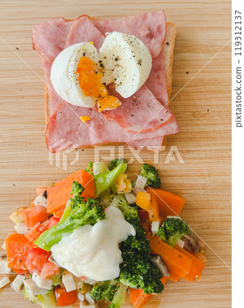 Healthy diet meal of homemade salad hams and egg. Healthy diet meal of homemade salad hams and egg. 119312137