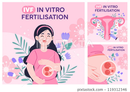In vitro fertilization process with woman and embryo. Vector illustration 119312346