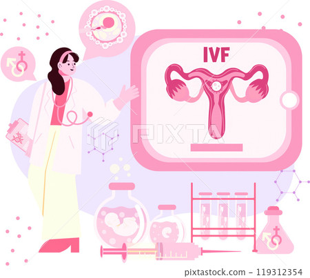 Healthcare professional presenting in vitro fertilization process. Vector illustration 119312354