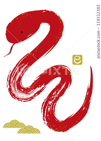 2025蛇年手寫筆畫蛇插畫/紅色 119312383