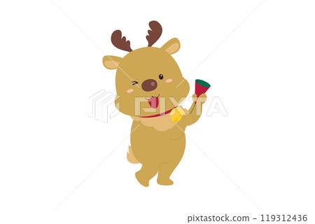 Illustration of a reindeer holding a cracker Illustration of a reindeer holding a cracker 119312436