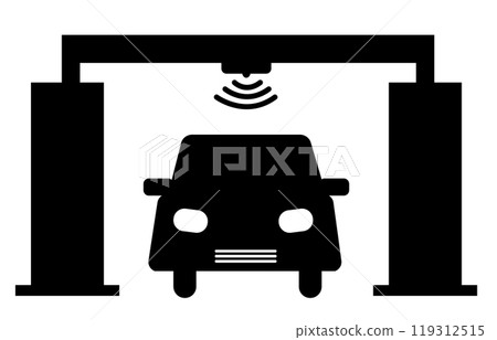 Electronic toll icon. freeway with toll checkpoint gate sign. Electronic toll symbol. flat style. 119312515