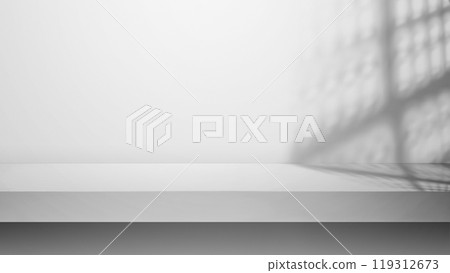 Empty table top with white concrete wall. Abstract pattern of concrete wall 119312673
