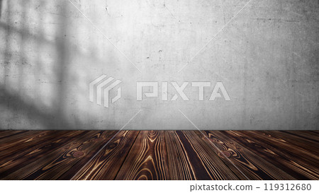 Empty wooden table top with white and grey concrete wall. Abstract pattern of concrete wall Empty wooden table top with white and grey concrete wall. Abstract pattern of concrete wall 119312680