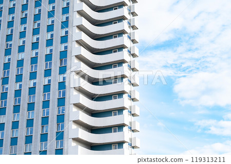 Modern apartment building featuring unique balconies. Modern apartment building featuring unique balconies. 119313211