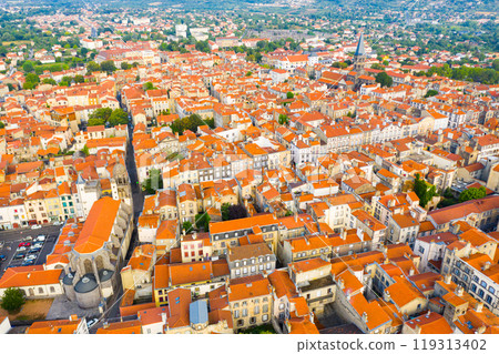 Drone view of Riom summer cityscape and surroundings, France 119313402