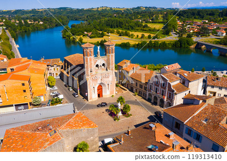 Aerial view of Cazeres with Church of Notre Dame 119313410