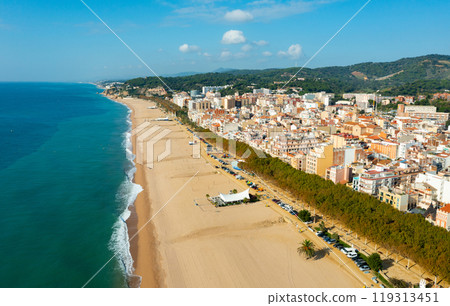 Mediterranean sea coast in Calella, Spain 119313451