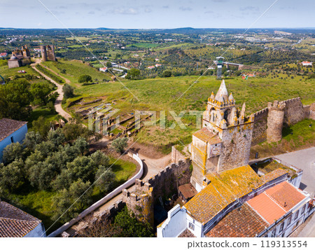 Aerial view of Montemor-o-Novo castle, Portugal 119313554