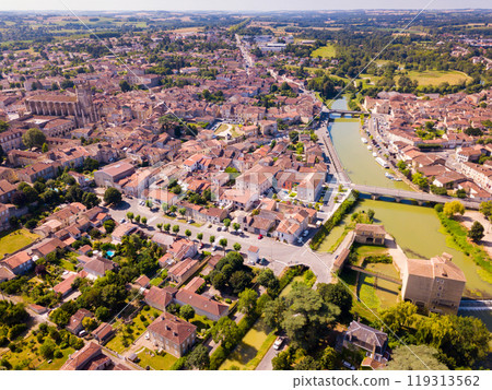 Aerial view of Condom with cathedral, France 119313562