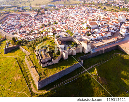 Panoramic view from drone of the castle in Elvas. Portugal Panoramic view from drone of the castle in Elvas. Portugal 119313621