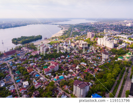 View from drone of Voronezh on bank of river View from drone of Voronezh on bank of river 119313796