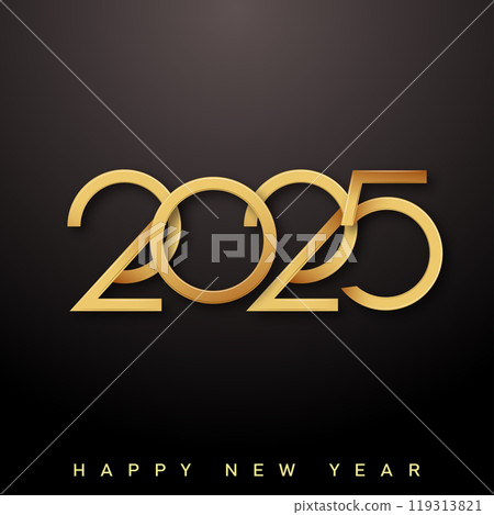 Minimalistic Golden 2025 Happy New Year Modern Design Greeting. Vector Minimalistic Golden 2025 Happy New Year Modern Design Greeting. Vector 119313821