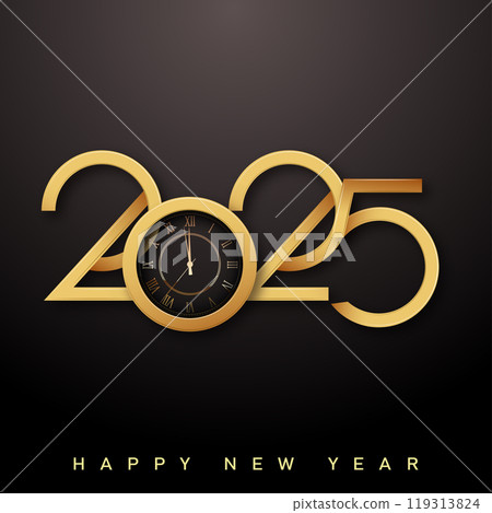 Elegant Golden New Year 2025 Clock Countdown Celebration Holiday Design. Vector 119313824