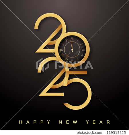 Elegant Golden New Year 2025 Clock Countdown Celebration Holiday Design. Vector Elegant Golden New Year 2025 Clock Countdown Celebration Holiday Design. Vector 119313825