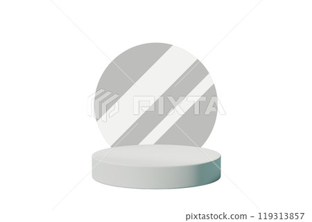 Minimalist 3D White Circular Podium with soft Background and Glass Circle Element for Product Display, Mockup 119313857