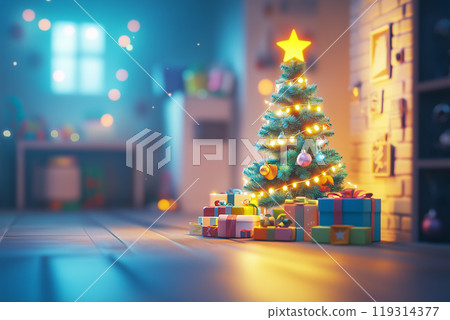 Beautifully Decorated Christmas Tree in Living Room Beautifully Decorated Christmas Tree in Living Room 119314377