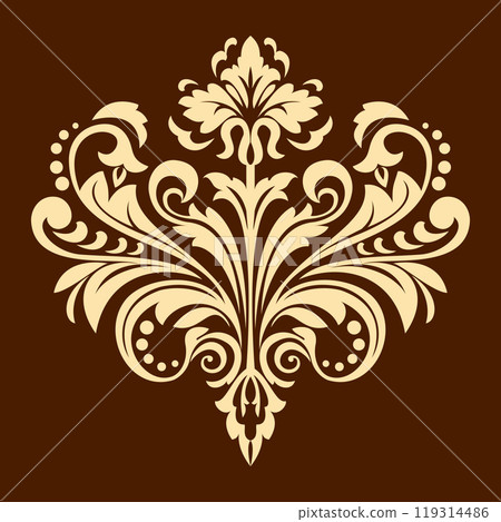 Damask graphic ornament. Floral design element. Golden and brown vector pattern Damask graphic ornament. Floral design element. Golden and brown vector pattern 119314486