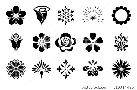 Flowers icon set. Flowers isolated on transparent background. Flowers in modern simple. Cute round flower plant nature collection. Vector illustrator 119314489