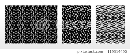Geometric set of seamless black and white patterns. Simple vector graphics. Geometric set of seamless black and white patterns. Simple vector graphics. 119314490