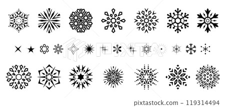 Snowflakes icon collection. Graphic modern black and white ornament. 119314494