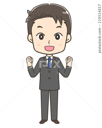 Full-body illustration of a businessman posing with both hands 119314817