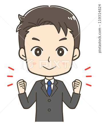 Upper body illustration of a businessman making a fist pump with both hands Upper body illustration of a businessman making a fist pump with both hands 119314824
