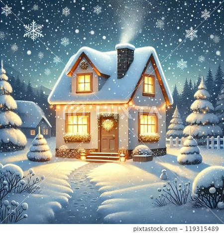Snowy winter house 119315489