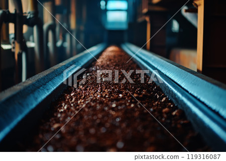 manganese ore being moved on a conveyor belt 119316087