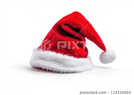 a red santa claus christmas hat seasonal design pattern isolated white background 119316089