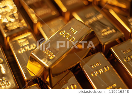 a pile of gold bars sitting on top of a table next to each other on a table top with a black background, generative ai 119316248
