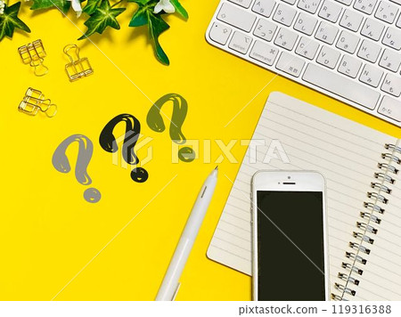 Question mark and smartphone, notebook, PC 119316388