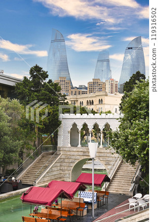 Beautiful scenery of the walled city of Baku Old Town 119316502