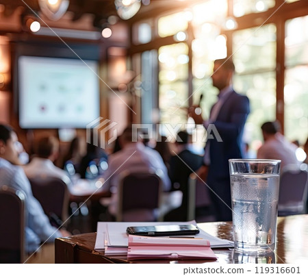 A group of people are gathered around a table, all working on laptops together 119316601