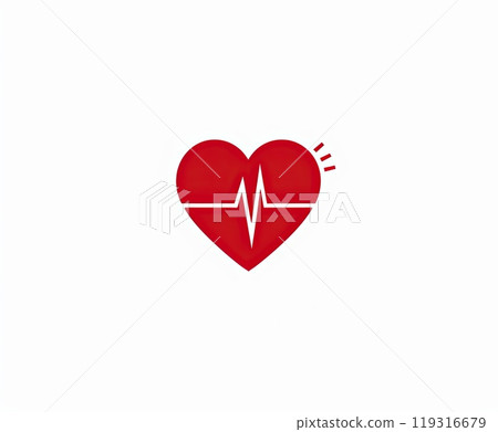 A red heart with a white heartbeat line inside, a symbol of love and life 119316679