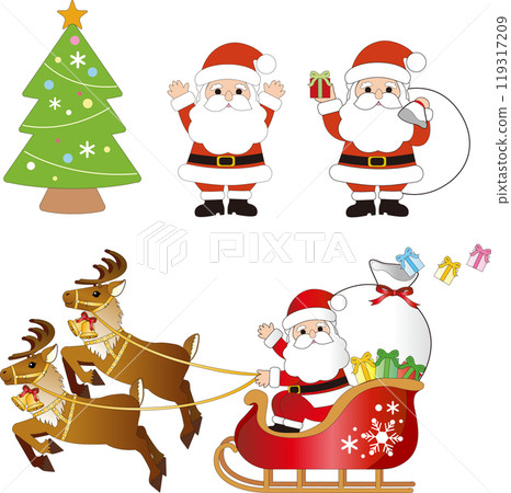 christmas christmas tree santa claus sleigh reindeer present decoration illustration christmas christmas tree santa claus sleigh reindeer present decoration illustration 119317209