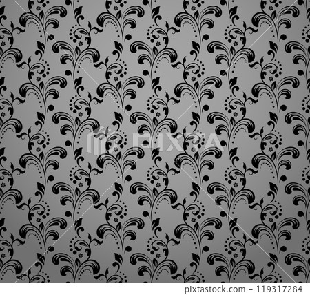 Flower pattern. Seamless gray and black ornament. Graphic vector background. Ornament for fabric, wallpaper, packaging Flower pattern. Seamless gray and black ornament. Graphic vector background. Ornament for fabric, wallpaper, packaging 119317284
